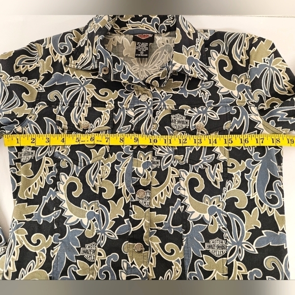 Harley Davidson Cotton Trucker Jacket in Blue and Green Paisley Size Small - Picture 8 of 9